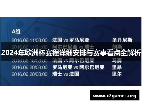 2024年欧洲杯赛程详细安排与赛事看点全解析